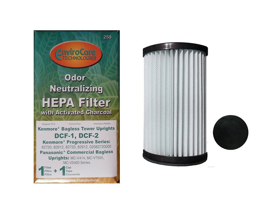 (1) Kenmore Bagless Pleated Tower HEPA w/activated Charcoal Filters & 2 caps, Upright bagless, Sears 300 Series...