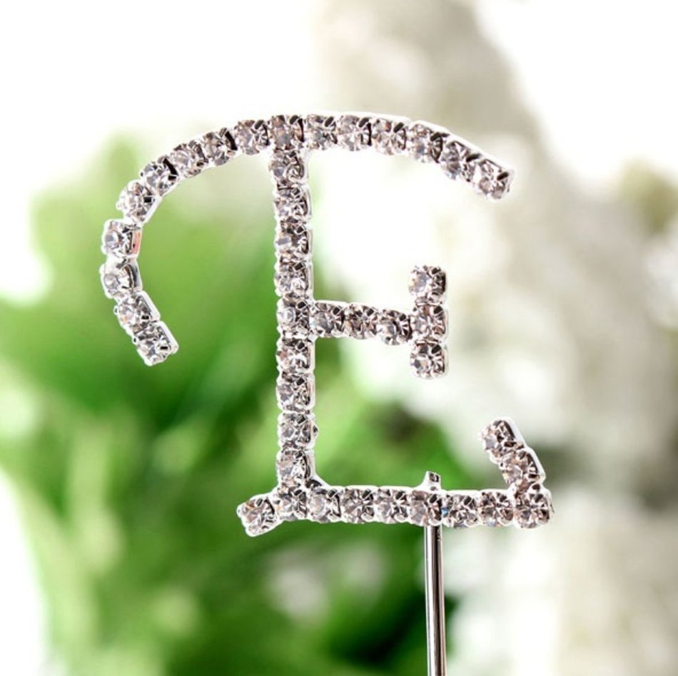 26 English Letters Monogram Decor Crystal Rhinestone Cake Topper Decoration for Birthday Party Wedding - Silver... N7