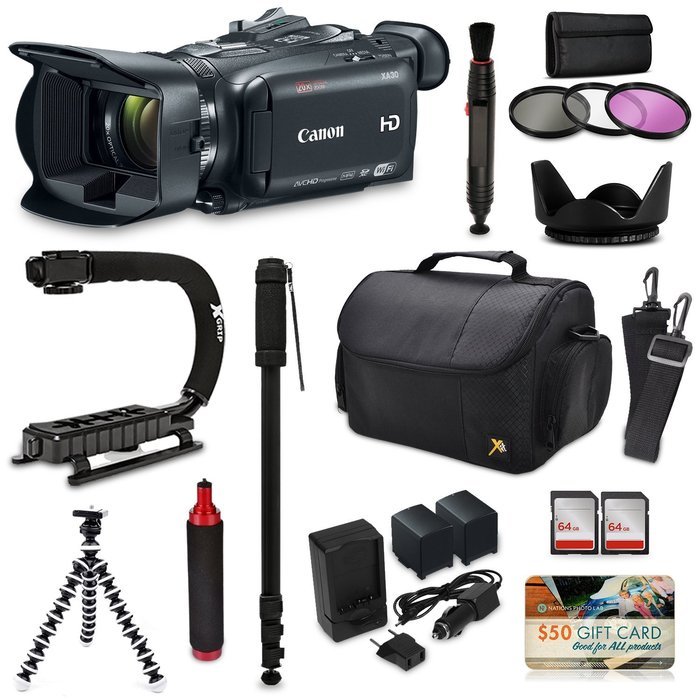 Canon XA30 HD Professional Video Camcorder + Action Kit with XGrip and HandGrip Handles + Bag + Extra Battery N2