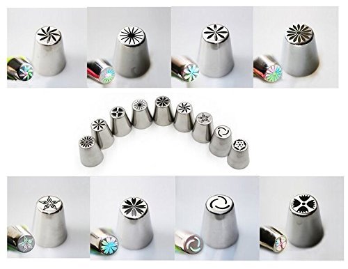 Signstek Stainless Steel 9PCs Russian Style DIY Cake Decoration Petal Piping Nozzle Tips-Making Bakery Tips N2