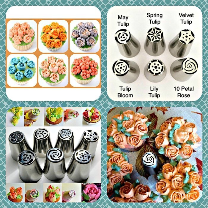 Russian Piping Tips 48pcs Set (27 XLarge nozzles 20 FREE disposable pastry bags tri coupler) 304 Stainless DELUXE... N6