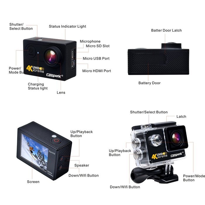 Campark 4K WiFi Ultra HD Waterproof Sports Action Camera,RF Wrist Remote Control,Time Lapse,Burst Photo,Independent... N10