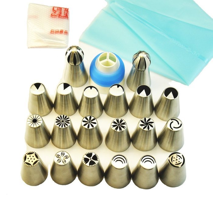TANGCHU Russian Piping Tips 28PCS/SET Stainless Steel Large Size Icing Syringe Set Ball Nozzles DIY Coupler Nozzle... N10