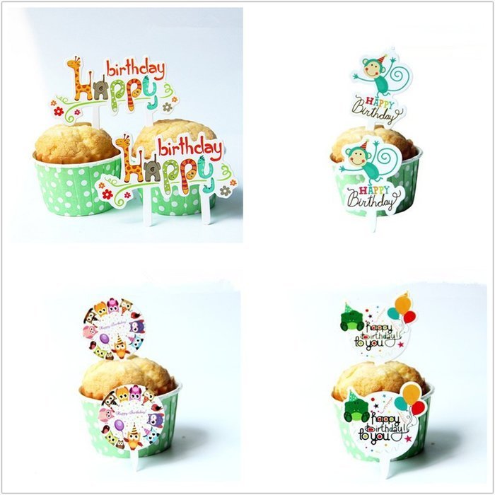 Yunko 24 Pcs Cute Decorative Cupcake Muffin Toppers Wild Animals Zoo Zebra Lion Tiger Elephant Giraffe Baby Shower... N48