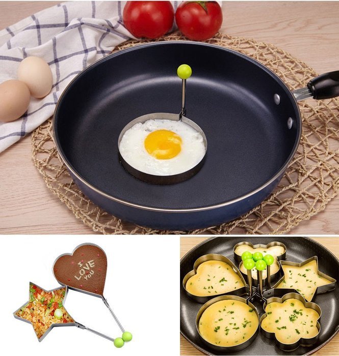 Holiday Cookie/Fondant Cutters, LAFEINA 5PCS Stainless Steel Fried Egg Mold Pancake Mold Kitchen Tool Pancake... N4