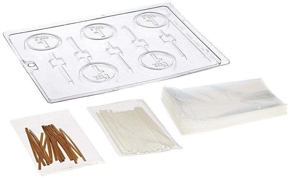 Cybrtrayd 45StK25S-L023 I'm 1 Lolly Chocolate Candy Mold with Lollipop Supply Kit, 25 Lollipop Sticks, 25 Cello...