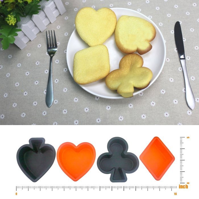 Cupcake Mold,Silicone Bakeware Set,Silivo 4 Pack Baking Set Poker Shaped 3.15"*4.15"*1" Deep Non-stick Silicone...