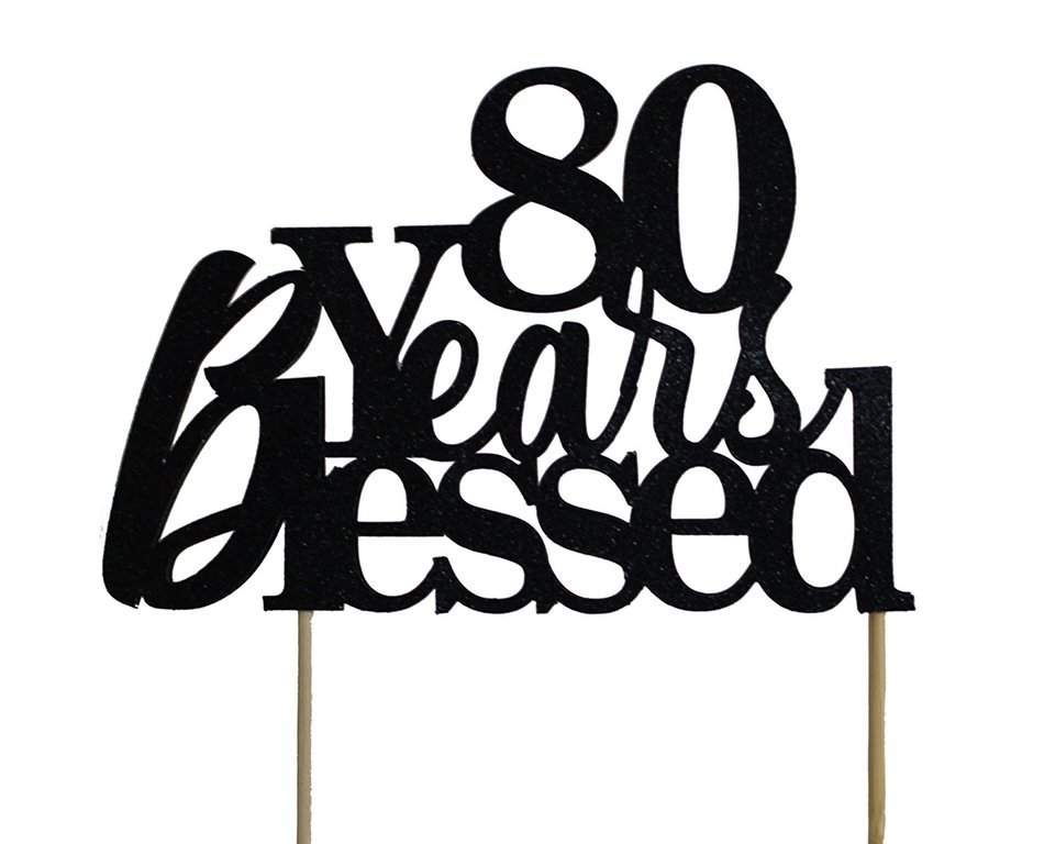 All About Details Black 80-Years-Blessed Cake Topper
