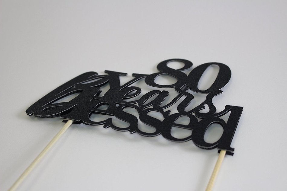 All About Details Black 80-Years-Blessed Cake Topper N2