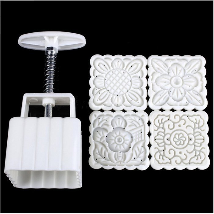FUJINET Hand-Pressure Moon Cake Molds for Pastry DIY Baking Cookies - Square Plants Floral Pattern 1 Set with... N3
