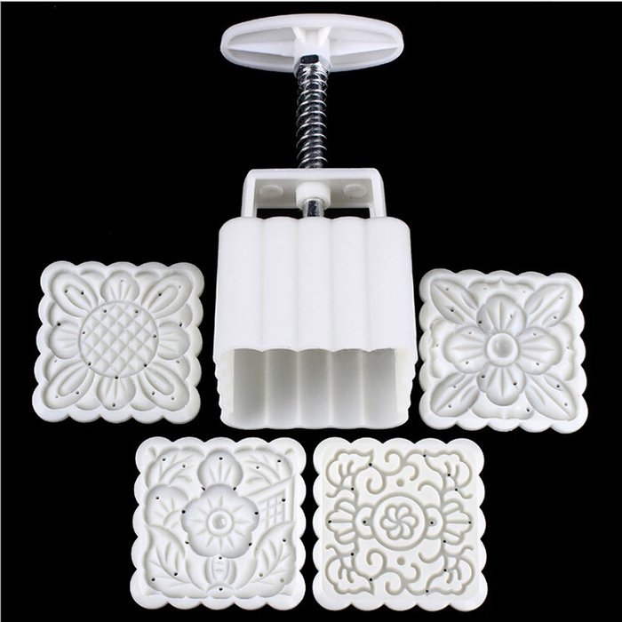 FUJINET Hand-Pressure Moon Cake Molds for Pastry DIY Baking Cookies - Square Plants Floral Pattern 1 Set with... N4