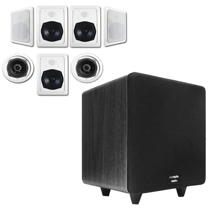 Acoustic Audio HT-57 In-Wall/Ceiling 7.1 Home Theater Speakers and 15" Powered Sub HT-57-CS15B