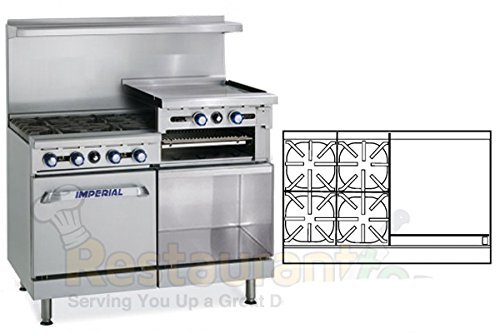 Imperial Commercial Restaurant Range 48" 4Burner 24" Raised Griddle Oven/Cab Nat Gas Ir-4-Rg24-C-Xb