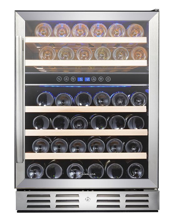 Kalamera 24'' 46-bottle Wine Cooler Refrigerator Built-in Dual Zone, Stainless Steel Door & Handle
