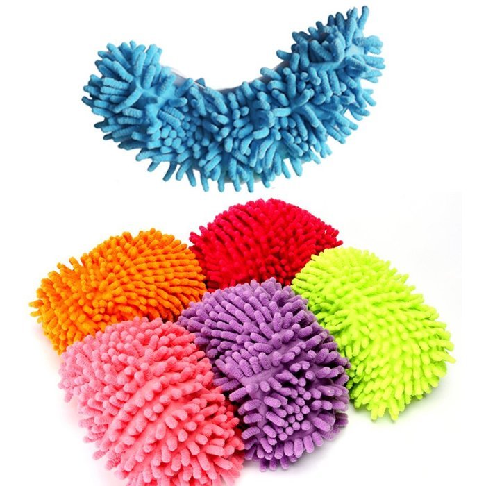 Tinton Pair Mop Slipper Shoes Cover Multi-function Chenille Fibre Washable Dust Remover Random Color