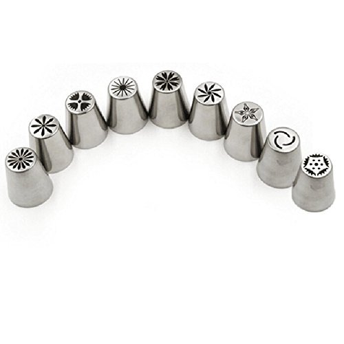Signstek Stainless Steel 9PCs Russian Style DIY Cake Decoration Petal Piping Nozzle Tips-Making Bakery Tips N3