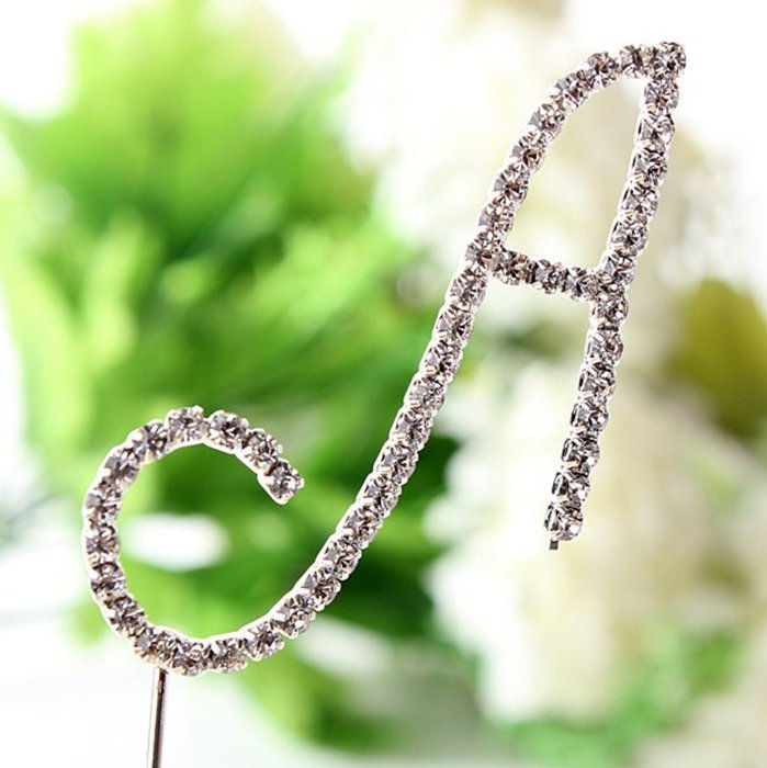 26 English Letters Monogram Decor Crystal Rhinestone Cake Topper Decoration for Birthday Party Wedding - Silver... N15