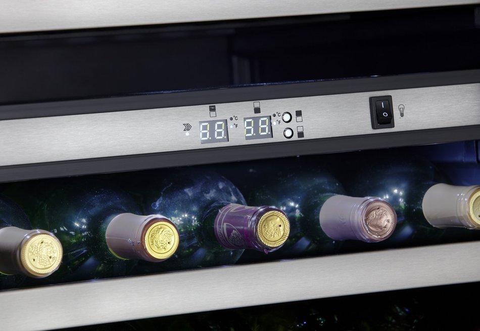 Danby DWC114BLSDD Designer 38-Bottle Dual-Zone Wine Cooler, Black/Stainless Steel/Glass N2