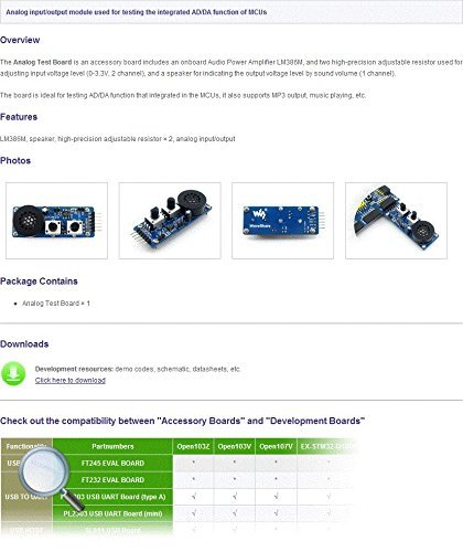 Waveshare Analog Test Board input/output integrated AD/DA MCUs MP3 Audio Amplifier LM386M Development Board Kit