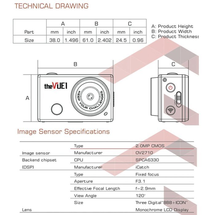 [THES] The Vue Wearable Extreme & Leisure Sports Wi-Fi Action Cam / Including 16GB SD Card / Waterproof / Smart... N9