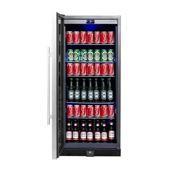 KingsBottle 450 Can Beverage Cooler, Stainless Steel with Glass Door N3