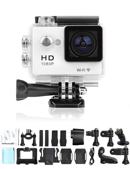 eXuby X1000 White Action Camera With LARGE 2" Inch Display, WIDE 170&deg; Angle Lens, WiFi And Full HD 1080P (12MP... N2