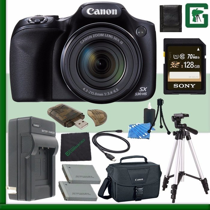 Canon PowerShot SX530 HS Digital Camera + 128GB Green's Camera Bundle8 N2
