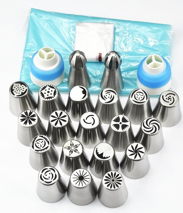 TANGCHU Russian Piping Tips 28PCS/SET Stainless Steel Large Size Icing Syringe Set Ball Nozzles DIY Coupler Nozzle... N13