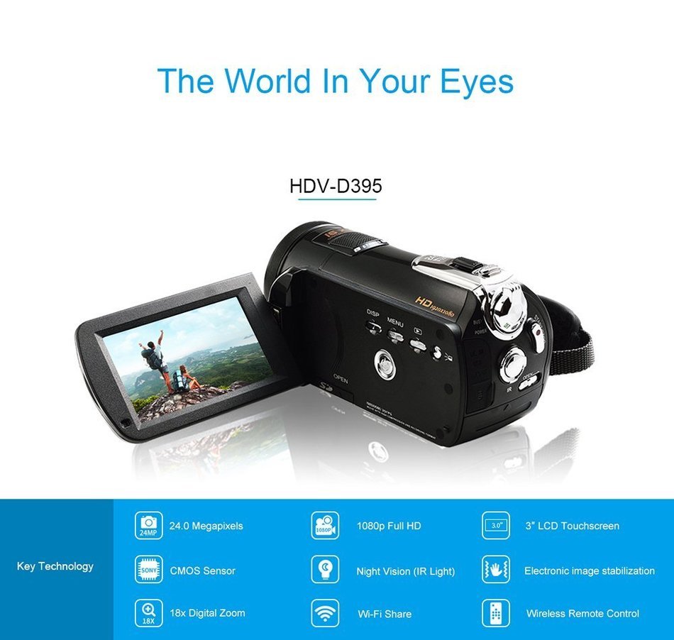 Ordro Full HD Camcorder 1080P Video Recorder (Wi-Fi, Night Vision, 3-inch LCD, 18x Digital Zoom, Max 24.0Megapixels... N6