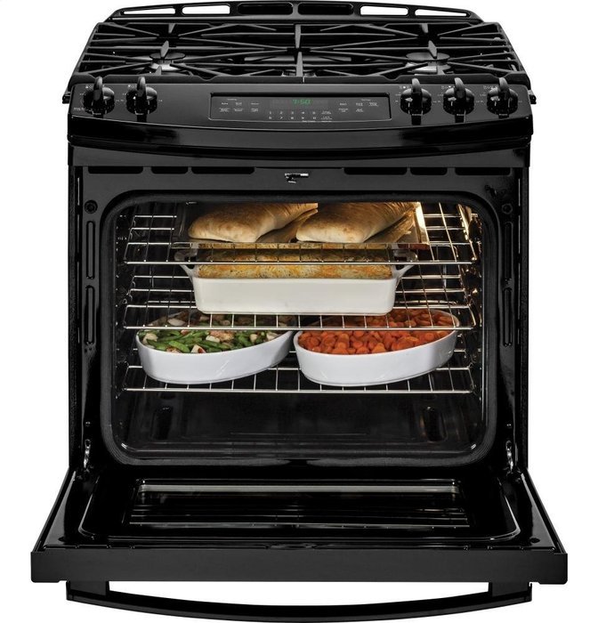 GE JGS750DEFBB 30" Black Gas Slide-In Sealed Burner Range - Convection