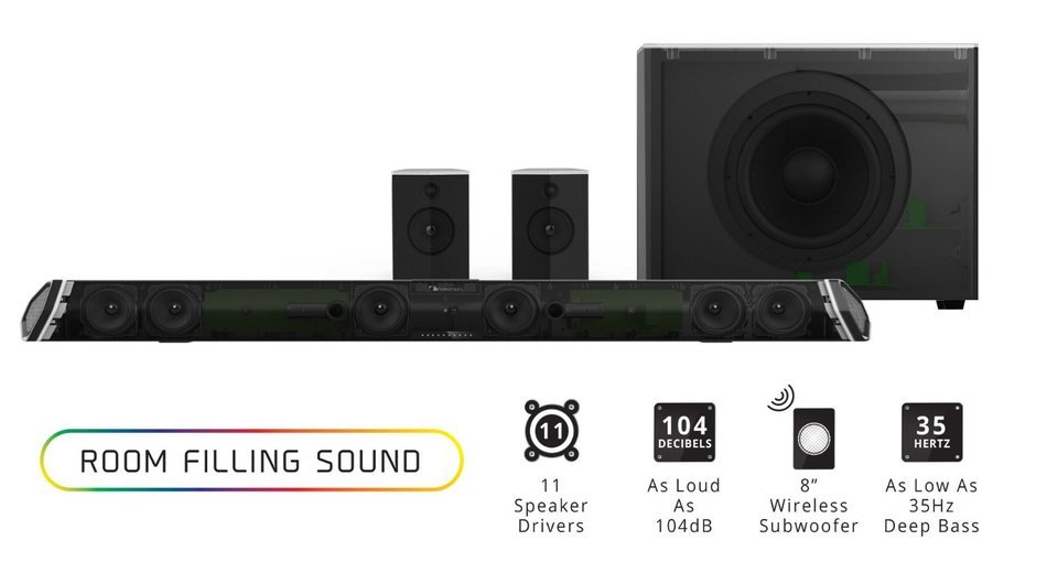 NAKAMICHI SHOCKWAFE PRO 7.1 Ch 45-Inch Sound Bar with 8&rdquo; Wireless Subwoofer and Rear Satellite Speakers N6