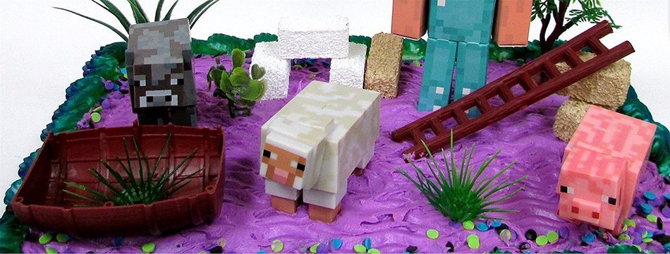 13 Piece MINECRAFT Themed Birthday Cake Topper Set Featuring Minecraft Characters and Decorative Themed Accessories N5