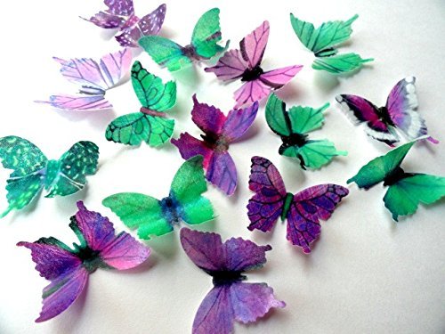 Small 1.75" GREEN & PURPLE Set of 12 Edible Butterflies - Cake and Cupcake Toppers, Decorations