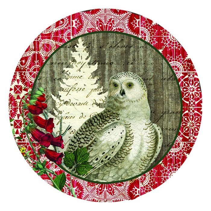 Paperproducts Design 28073 Winter Woods Owl Salad Dessert Porcelain Plate, Multicolored