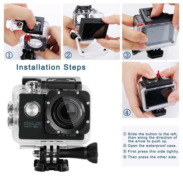 Sports Camera, Levin Action Camera 2.0 Inch 170 Degree Ultra-wide Angle Lens Full HD 1080p 12MP WiFi Remote Control... N6