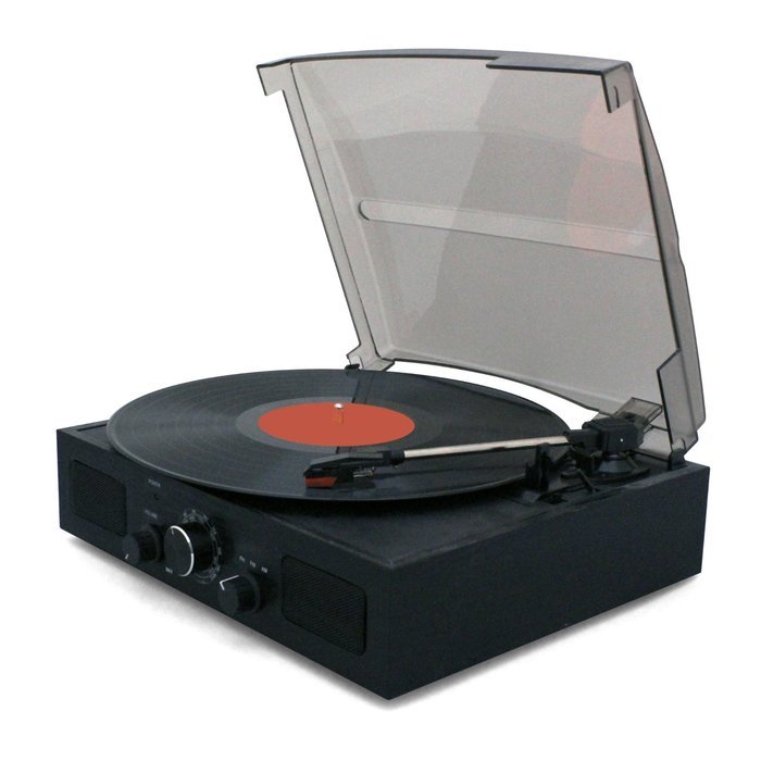 Tyler Belt-Drive 3-Speed Stereo Turntable with Built in Speakers, Speed Adjustment, FM Radio, and RCA Output,...