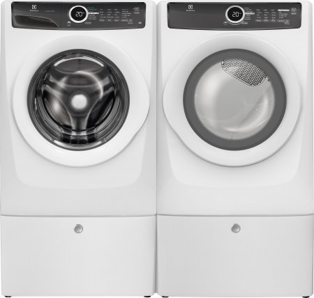 Electrolux White Front-Load Laundry Pair with EFLW417SIW 27" Washer, EFME417SIW 27" Gas Dryer and 2 EPWD157SIW... N2