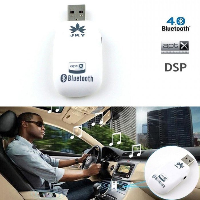 JKY Mini USB Bluetooth Music Receiver Wireless 3.5mm Stereo Audio Adapter for Car PC Speakers N4