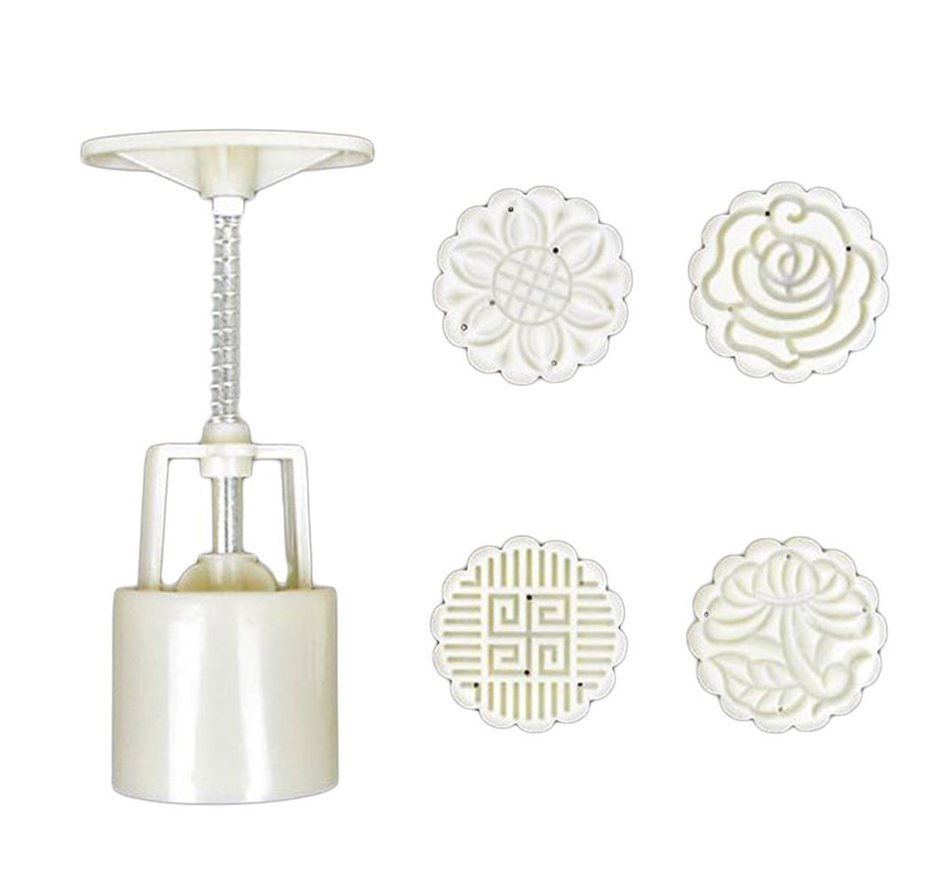 DiscountOne 1 X Moon Cake Mooncake Decoration Mold Mould 50g Flowers Round 4 Stamps DIY Tool