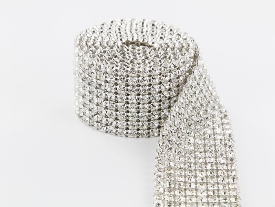 Crystal Cake Ribbons Real Rhinestones Bling Diamond Cake Ribbon Banding (5 Row 2 Yards) N4