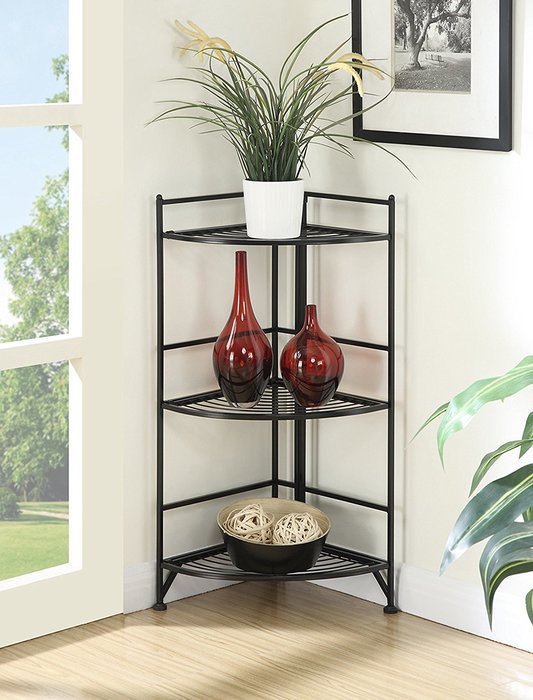 Convenience Concepts Designs-2-Go 3-Tier Folding Metal Corner Shelf, White N5