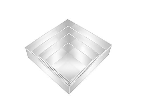 Square Multilayer Wedding Birthday Cake Baking Pan Set of 4 Cake Tins (4" Deep) N5