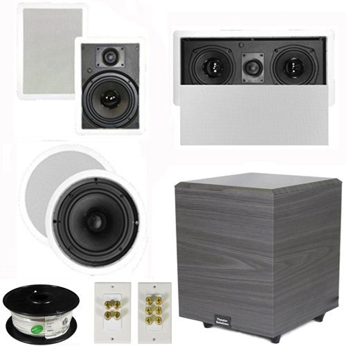 Theater Solutions 5.1 Home Theater 8" and 6.5" Speakers with Center 10" Powered Sub and More TS6W8CL51SET4 N2