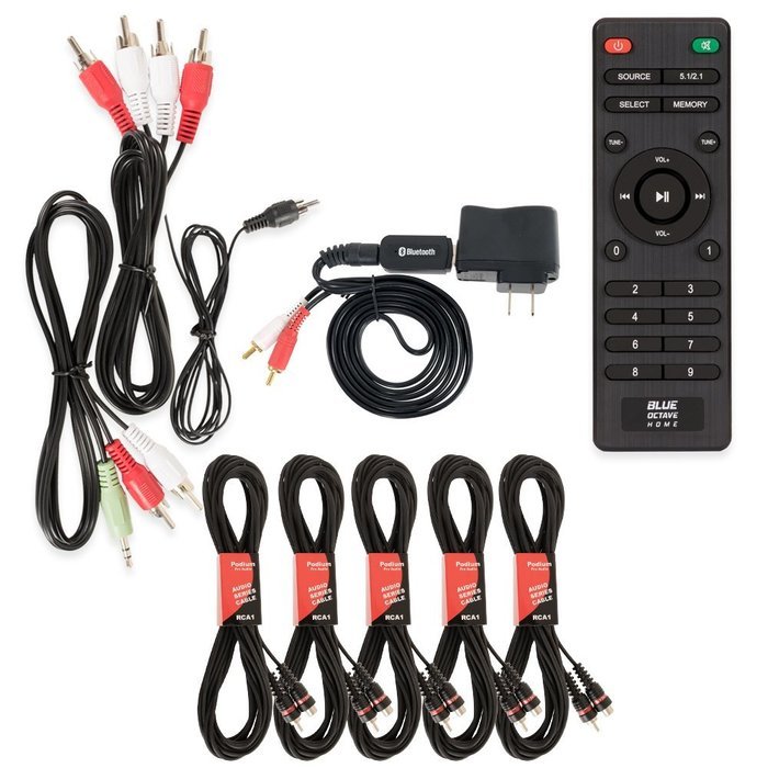 Blue Octave B51 Home Theater 5.1 Powered FM Speaker System USB Bluetooth and 5 Extension Cables N2