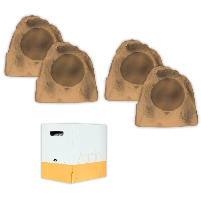 Acoustic Audio B8RS Sandstone 8" Rock Speaker 2 Pair Pack and Wire Outdoor Weatherproof
