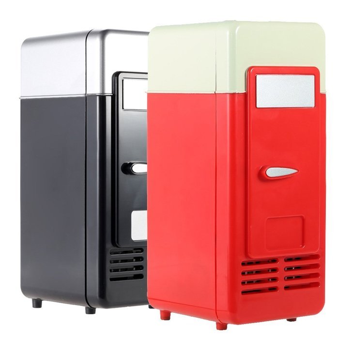 Anself Mini USB Fridge Cooler Warmer Refrigerator for Drink Beverage Cans Red Blue LED Light (Black) N9