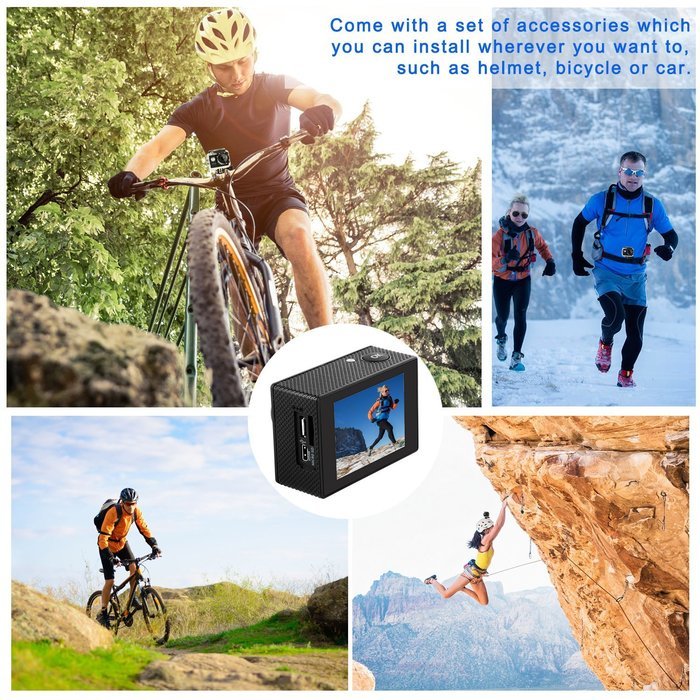 Sports Camera, Levin Action Camera 2.0 Inch 170 Degree Ultra-wide Angle Lens Full HD 1080p 12MP WiFi Remote Control... N9