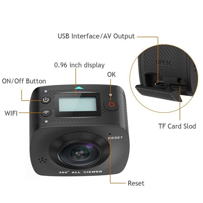 Elephone Elecam Full HD 1080P @30fps Wi-Fi Mini 360 Degree VR Camera Panorama Camera Digital Photography Video... N7