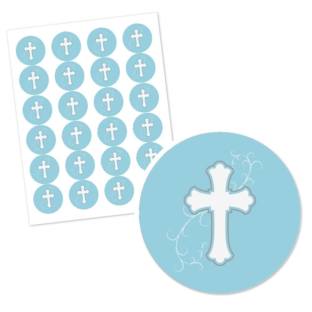 Little Miracle Boy Blue Gray Cross Baptism Cupcake Picks With little-miracle-boy-blue-gray-cross-baptism-cupcake-picks-with