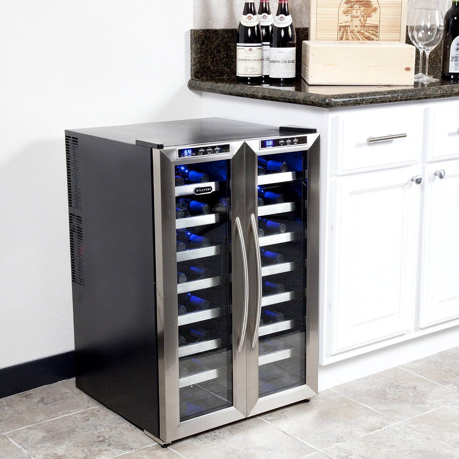 Wine Cooler Dual Zone Whynter 32 Bottle Thermoelectric Cooling System